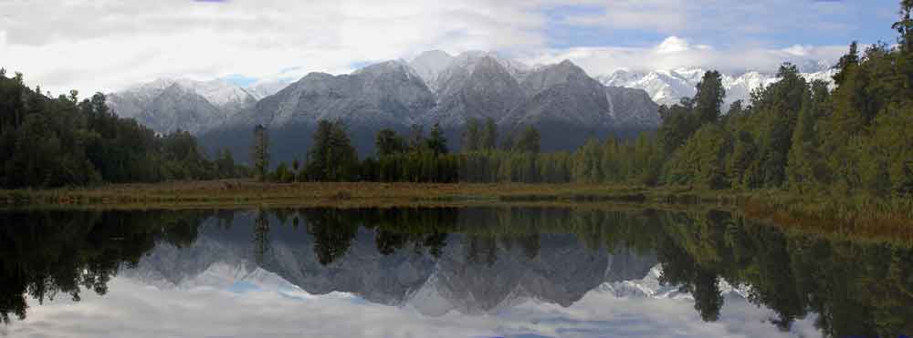 164 - Nueva Zelanda, lago Matheson, panoramica